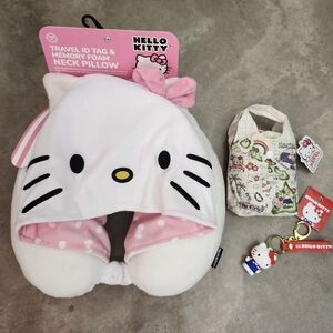 Sanrio Hello Kitty Hooded Travel Neck Pillow Luggage Tag Foldable Tote Keychain